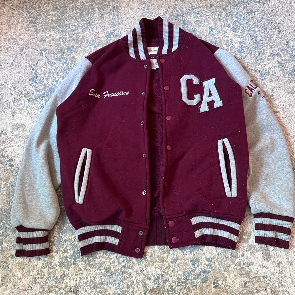 california citywear varsity jacket – maroon/grey – size s